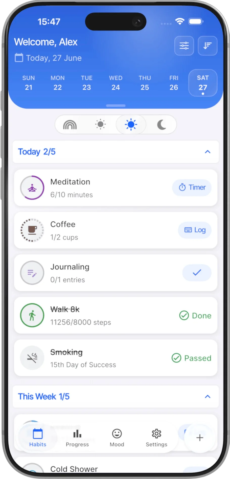 Daylivia habits dashboard screenshot